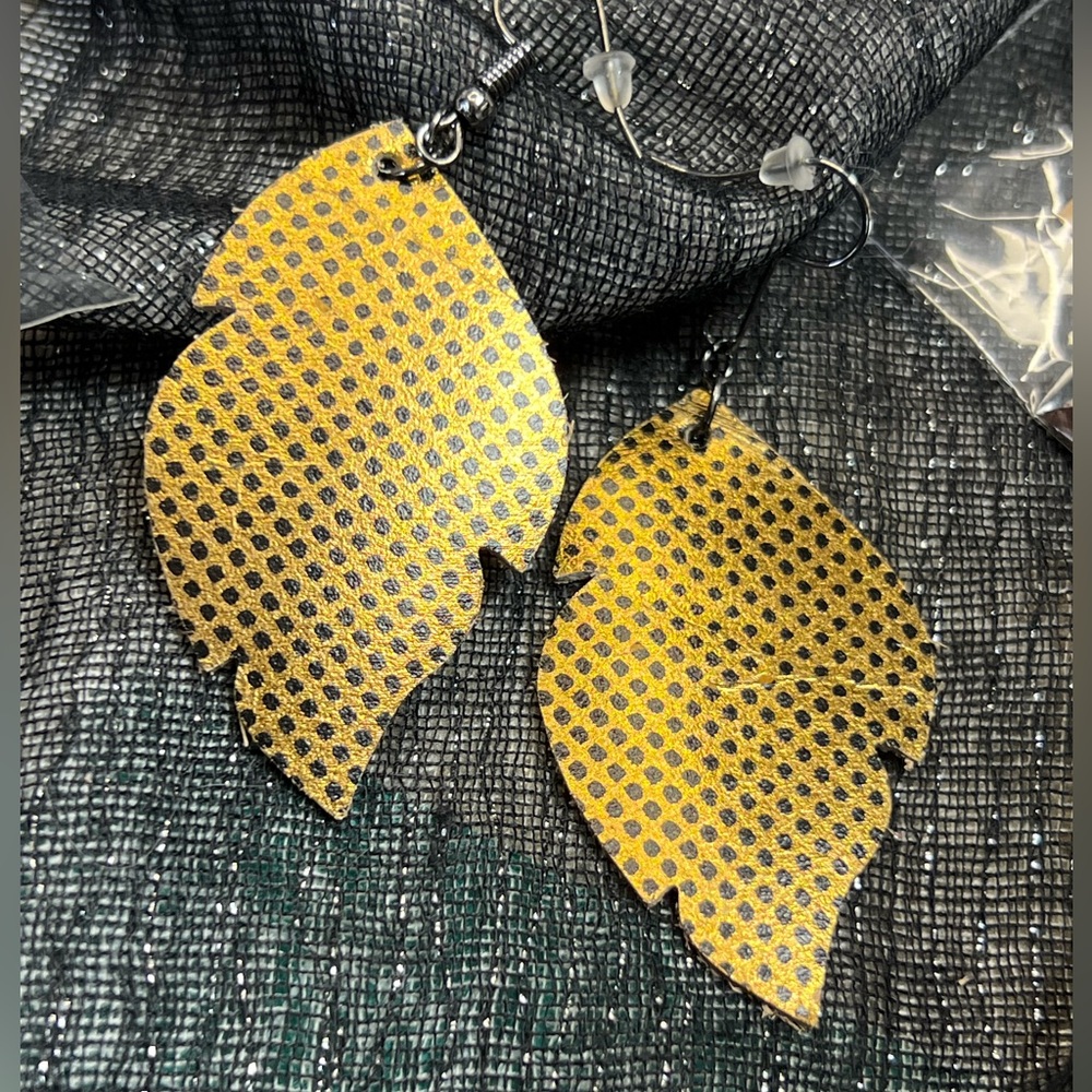 Gold Metallic Handmade Genuine Leather earrings. Bundle & Save. Hypoallergenic